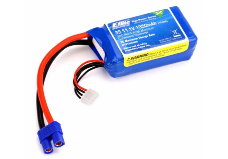 1350mAh 3S 11.1V 30C LiPo, 13AWG EC3 - O-EFLB13503S30