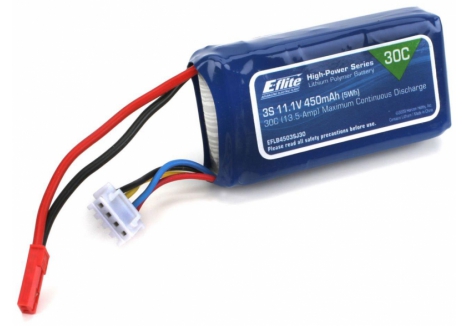 450mAh 3S 11.1V 30C LiPo, 18AWG JST - O-EFLB4503SJ30