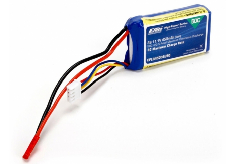 450mAh 3S 11.1V 50C LiPo, 18AWG JST - O-EFLB4503SJ50