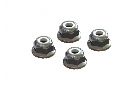 Flanged Nyloc Locknut 4mm Silver (4) - Z-AR708008