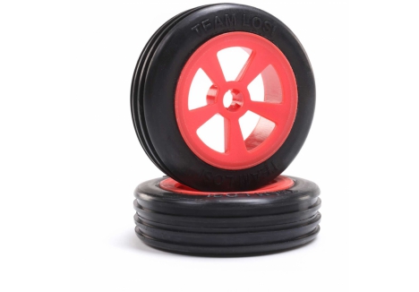 LOS Rib Front Tires, Mounted, Red (2): Mini JRX2 Z-LOS41020