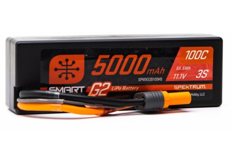 SPM 11.1V 5000mAh 3S 100C Smart G2 Hardcase LiPo Battery: IC5 O-SPMX53S100H5