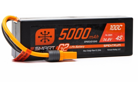 SPM 14.8V 5000mAh 4S 100C Smart G2 Hardcase LiPo Battery: IC5 O-SPMX54S100H5
