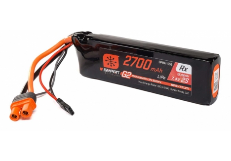SPM 7.4V 2700mAh 2S 15C Smart G2 Receiver LiPo Battery: IC3 O-SPMX-1056