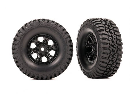 Traxxas Wheels & Tyres, Assembled (Black 1.0in wheels, BFGoodrich Mud-Terrain T/A KM3 2.2x1.0in Tyres) (2) TRX9774